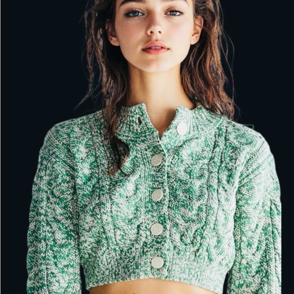 Kendall & Kylie Mint Cable Knit Cropped Sweater